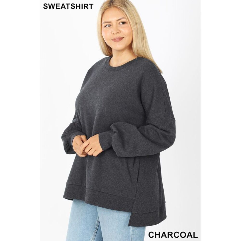 World of Leggings Round Neck Hi-Low Hem Plus Size Sweatshirt